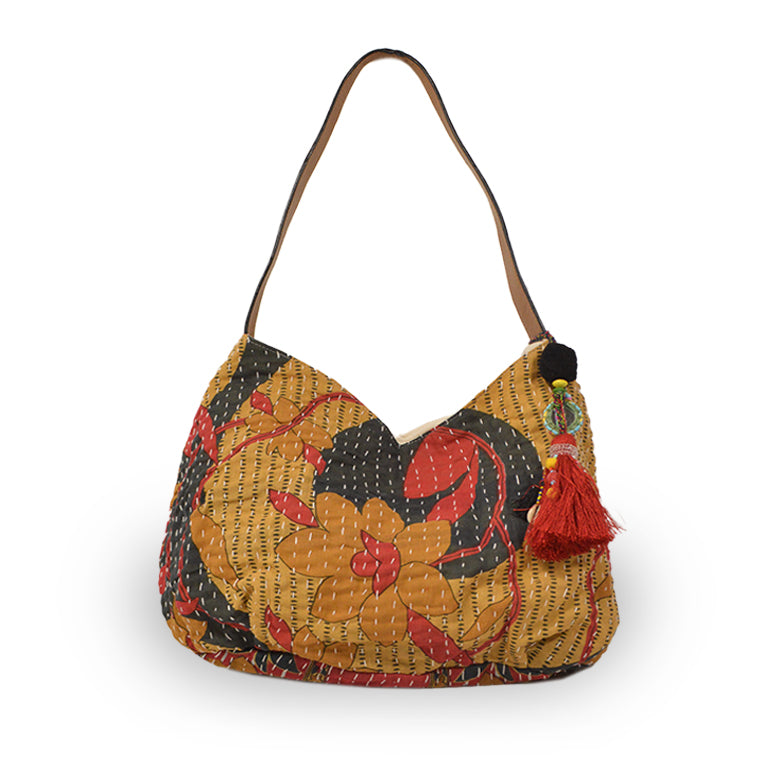 Floral print tote with kantha stitching, Vivienne Kantha Tote.