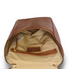 Inside of backpack, brown, Addie Leather Backpack.