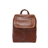 Small brown leather backpack, front view of bag, Addie leather Backpack.