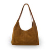 Tobacco suede tote with embroidered details, backview, Phoebe Embroidered Suede Tote.