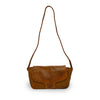 Brown woven leather bag with smooth flap, Sawyer Woven Shoulder Bag.