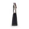 Side view of navy leather tote, Annie Tooled Tote.