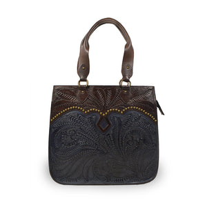 Tooled navy leather tote, Annie Tooled Tote. 