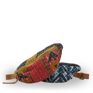 Patchwork colorful kantha belt bag and a blue and white kantha belt bag, Viv Kantha Belt Bag.