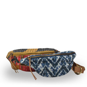 Patchwork colorful kantha belt bag and a blue and white kantha belt bag, Viv Kantha Belt Bag.