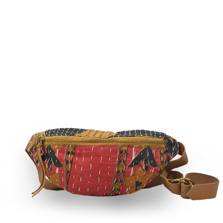 Patchwork colorful kantha belt bag, front view, Viv Kantha Belt Bag.