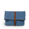 Blue cotton knit bag, front view as a clutch, Yolanda Knit Foldover Crossbody Bag.