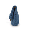 Blue cotton knit bag, side view as a clutch, Yolanda Knit Foldover Crossbody Bag.