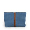 Blue cotton knit bag, back view as a clutch, Yolanda Knit Foldover Crossbody Bag.