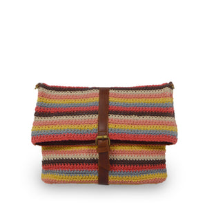 Colorful striped cotton knit bag, front view as a clutch, Yolanda Knit Foldover Crossbody Bag..