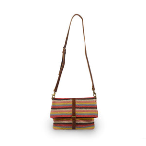 Colorful striped cotton knit bag, front view, Yolanda Knit Foldover Crossbody Bag