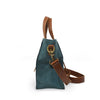 Square teal suede tote, side view, Aurora Suede Tote.